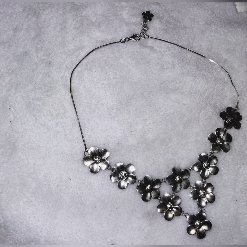 925 silver cascading floral Bib